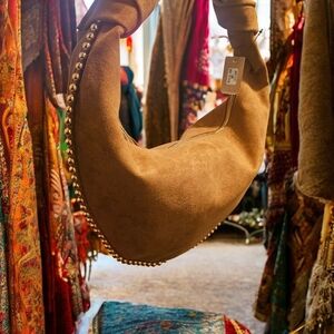 Faux Suede Studded Hobo Bag NWT